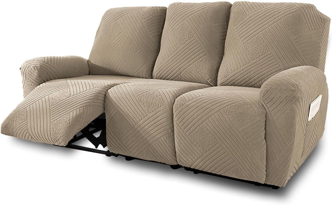 NORTHERN BROTHERS Recliner Couch Cover, Stretch Recliner Sofa Covers 3 Seater, Machine Washable Reclining Couch Covers, Furniture Protector Sofa Recliner Cover for Dog Kid, Khaki