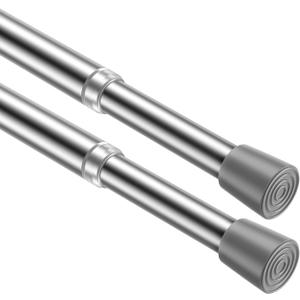 MEXAU 2Pack Tension Curtain Rod 26-39 inch Spring Tension Rod Silver Adjustable Spring Rod Extendable Tension Rod for Kitchen, Bathroom, Window, Bookshelf, Closet
