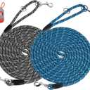 2 Pack Long Dog Leash for Training - 15FT/30FT/50FT, Reflective Rope Check Cord for Large, Medium & Small Dogs - Tie-Out Cable Lead for Hunting, Camping or Backyard (2Pack Black&Blue)