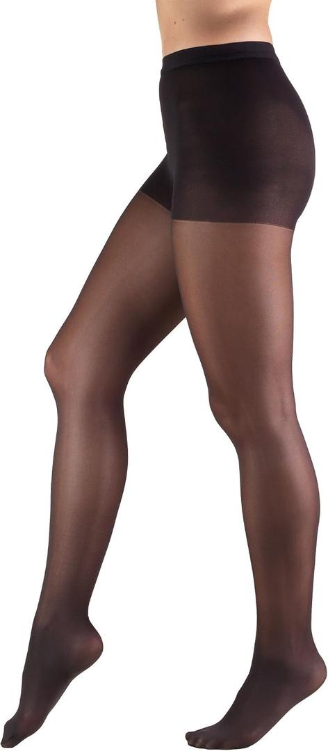 Truform Sheer Compression Pantyhose, 8-15 mmHg, Women's Shaping Tights, 20 Denier, Black, X-Tall