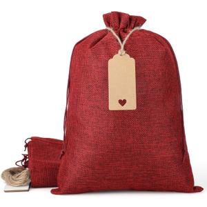Tapleap Burlap Bags with Drawstring - 10Pcs 10x14 Red Gift Sacks for Wrapping Halloween Favors, Seeds, Root Ball, For Birthday, Wedding, Rustic Themed Party or Household Use