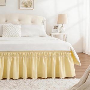 RIMELA Full Bed Skirt 15 Inch Drop, Wrap Around Elastic Bedskirt Solid Microfiber Luxury Hotel Quality Fabric, Easy to Install Machine Washable Wrinkle & Fade Resistant, Light Yellow