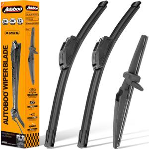 AUTOBOO 24"+20" Windshield Wipers with 12 Inch Rear Wiper Blade Replacement for Toyota 4runner 2010 2011 2012 2013 2014 2015 2016 2017 2018 2019 2022 2023 2024 -Original Factory Quality (Pack of 3)