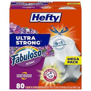 Hefty Ultra Strong 13 Gallon Trash Bags, Tall Kitchen Trash Bags 13 Gallon Size, Resist Leaks, Punctures, and Rips, Continuous Odor Control, White, Fabuloso Scent, 80 Bags