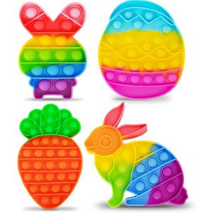 ArtCreativity Easter Pop Its - 4 Pack of Easter Popper Toys - Easter Fidget Sensory Toys for Toddlers - Kids Basket Stuffers with Colorful Egg, Carrot, and 2 Bunny Rabbits - Cute Easter Gifts
