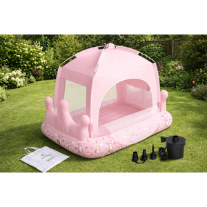 QPAU Princess Inflatable Toddler Bed with Tent, Blow Up Toddler Travel Bed with Sides, Portable Kids Air Mattress for Girls, Ideal for Home, Grandma’s, Camping & Sleepovers – Includes Electric Pump
