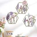 Peryiter 3 Pcs Metal Flower Wall Decor Minimalist Floral Wall Hanging Decor Metal Flower Rustic Floral Art for Spring Living Room Bathroom Kitchen Indoor Outdoor(Colorful)