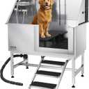 VEVOR Stainless Steel Dog Washing Station, 50 inch Pet Grooming Tub w/Stairs, PE Water Filter Board, Faucet & Showerhead & Soap Holder Dog Bathtub for Large & Medium & Small Pets (Right Door)