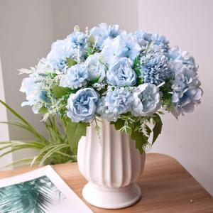 ASTRYAS Artificial Flowers, 4Pcs Blue Artificial Peonies Fake Peony Silk Hydrangeas for Decoration Faux Flower Arrangements for Home Decor Wedding Party (Light Blue)