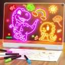 16-Inch Rechargeable Doodle Glow LED Note Board, 7-Color Light Modes, Neon Art Dry Erase Light Up Drawing Pad with Built-in Stand, Sketching Gift Toy for Kids/Girls/Teens, 5 Markers & Tracing Book, White