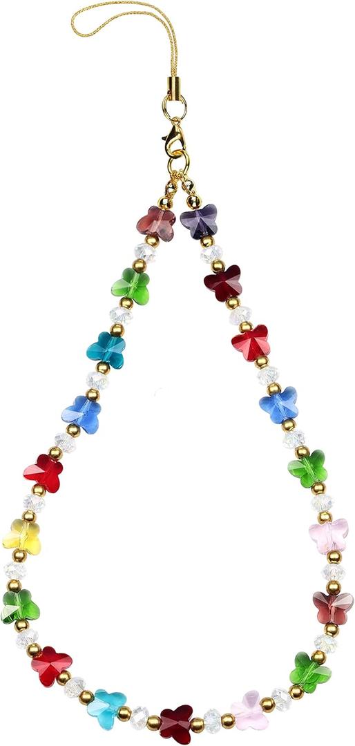 Phone Charm Lanyard Chain String Cute Cell Phone Wrist Strap Bracelet for Women Girls (Butterfly)