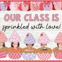 Eaasty Valentines Bulletin Board Decor Set DIY Photo Classroom Craft Library Cupcakes Cutouts for Class Teacher School Door Valentines Decorations