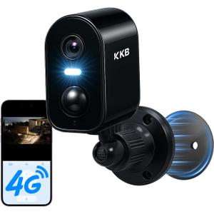 KKB 4G LTE Cellular Security Cameras Wireless Outdoor, Magnetic Mount, 2K No WiFi Security Camera Indoor Battery Powered Built-in SIM, Off-Grid Camera Without Internet, Night Vision, AI Detection (Black)