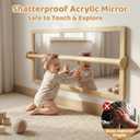 Montessori Mirror with Bar, 3-in-1 Montessori Standing Mirror for Toddlers 6-36Months, Wall Mirror with Pull Up Bar for Baby Sensory Toys, Wooden Montessori Pull Up Bar for Home, 47.2"x22.8"
