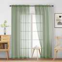 Sage Green Sheer Curtains 90 Inches Long 2 Panels, Light Filtering Solid Sheer Curtains for Bedroom Living Room, Lightweight Soft Airy Voile Sheer Drapes, Dual Rod Pocket, 2x42Wx90L Inches