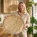 Sintuff Round Large Woven Serving Tray with Handles, Water Hyacinth Wicker Serving Tray for Farmhouse Decorative Oversized Coffee Table Trays Living Room Kitchen Counter Breakfast, Size: 19.7"
