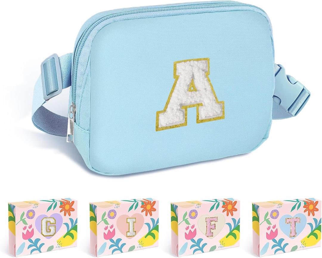 COSHAYSOO Blue Fanny Pack for Girls Purse Crossbody Belt Bag with Initials, Personalized 6 7 8 9 10 11 12 Year Old Teen Girl Birthday Gift Ideas Christmas Gifts Preteen Tween Trendy Stuff Letter A