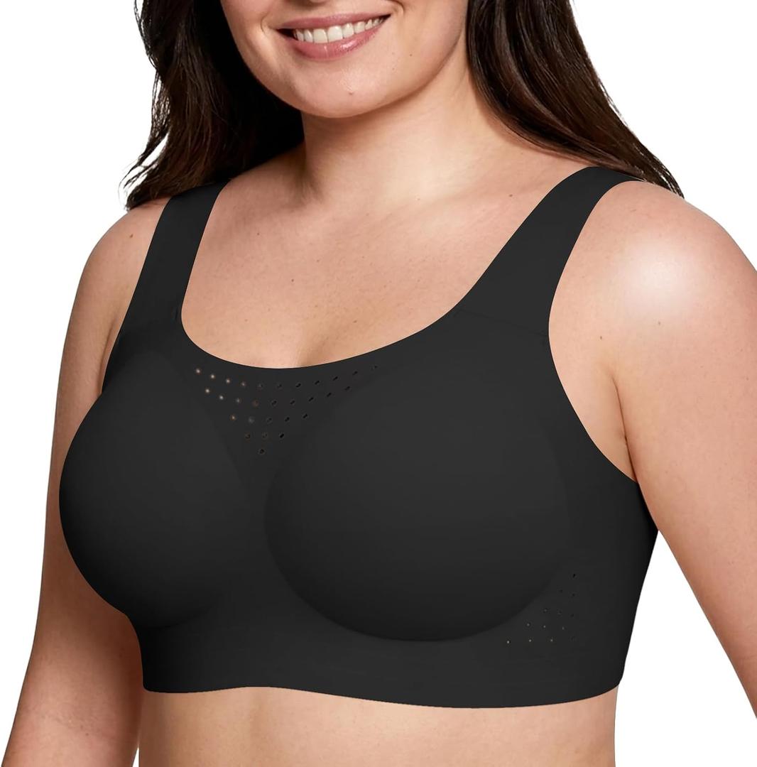 Womens Plus Size Supportive Bras Full Coverage Wireless Minimizer Wider Strap Back Smoothing Comfort Shaper Bra (Black, L)