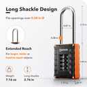 4 x 2.76 in Long Shackle Combination Lock | 4-Digit Padlock for Gym Locker, Cabinets, Toolboxes, Gates, Fences, Sheds | 1-Pack, Black/Orange
