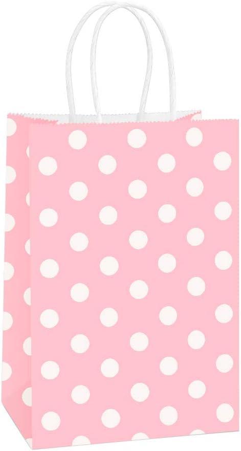 BagDream Small Gift Bags 25Pcs 5.25x3x8 Inches Kraft Paper Bags with Handles, Pink Dot Paper Gift Sacks for Retail, Merchandise, Party Favor, Small Business
