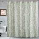 Estmy Green Botanical Linen Shower Curtain for Bathroom, Spring Summer Themed Hand-Drawn Boho Floral Plants Leaves Textured Fabric Shower Curtain Set Modern Farmhosue Vintage Bathroom Decor