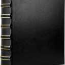 Vintage Hardback 3 Ring Binder 2 Inch, Professional Leather Binders 2 Inch D Ring, Holds 400 Sheets Capacity - Black