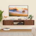 Snughome 55" Floating TV Stand for TVs up to 65", Fluted Floating Entertainment Center with Sliding Door, Wall Mounted TV Shelf, Mid-Century Modern TV Console for Living Room, Bedroom
