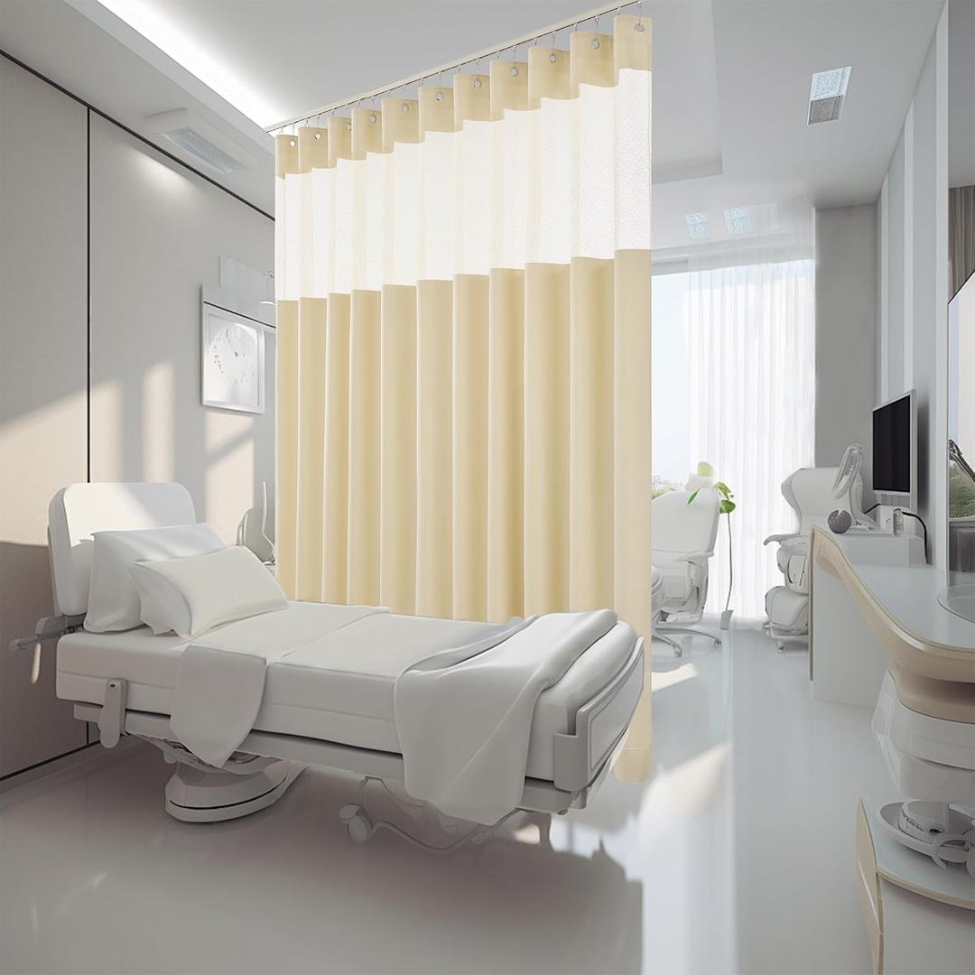 Cniuyhi 15ft Wide x 8ft Tall Hospital Curtains with Grommet for Hospital Medical Clinic SPA Lab Curtain Room Divider Privacy Screen (Beige, 1 Panel), 180"W x 96"L