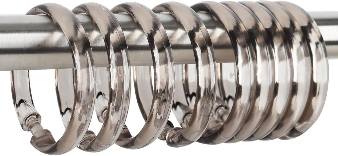 Qulable Light Taupe Shower Curtain Hooks - 12 Pcs Circular Plastic Shower Curtain Rings for Bathroom - O Shaped Transparent Pale Taupe Shower Hooks Rings for Shower Curtain Rod