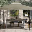 10x10 FT Gazebo Replacement Top, Canopy Replacement Cover Double Tiered for Outdoor BBQ Roof Cover Grill Shelter (Khaki)