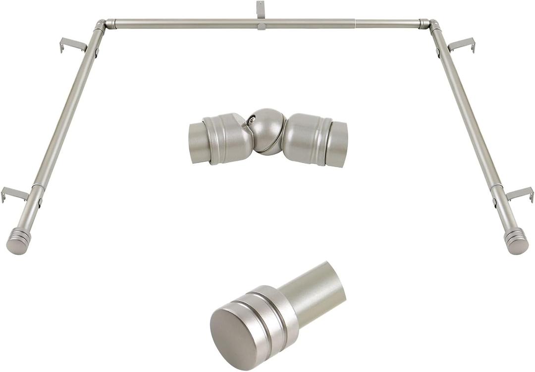 Bay Window Curtain Rods, HOTOZON 1 Inch Heavy Duty Curtain Rods for Bay Windows 36-72 Inch(Center Rod), 20-36 Inch Side Rods for Windows, Antique Silver, Decorative Drapery Rods with End Cap Finials