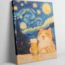 Starry Night With Cartoon Cat Canvas Wall Art Night Starry Painting Picture Wall Decor Retro Cat Beer Poster Print Artwork Animal Cats Artworks for Bedroom Living Room Home Decoration
