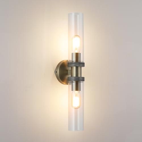 ECOBRT 2 Light Bathroom Vanity Light Brushed Bronze, Bathroom Light Fixtures Side Mirror,Hallway Vanity Lights Fixtures, Modern Wall Lamp for Bedroom with Glass Shade