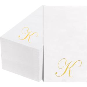 BUCLA 100PCS Gold Monogram Paper Napkins Letter K - Disposable Paper Napkins Elegant Metallic Golden Foil Gold Paper Napkin for Wedding, Birthday Party&Thanksgiving