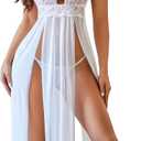 Avidlove Women Lingerie Lace Babydoll Nightdress Sexy Chemise Nightgown V Neck Nightdress Sleepwear (Small, White)