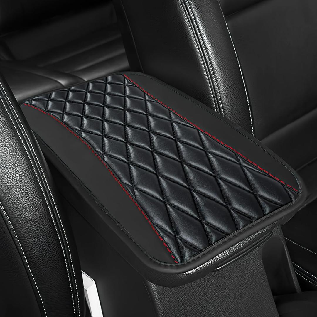 Car Center Console Cushion Pad, 12.72"7.52" Leather Waterproof Auto Armrest Seat Box Protector, Car Center Console Cover, Universal Interior Decor Car Accessories for SUV Truck (Black)