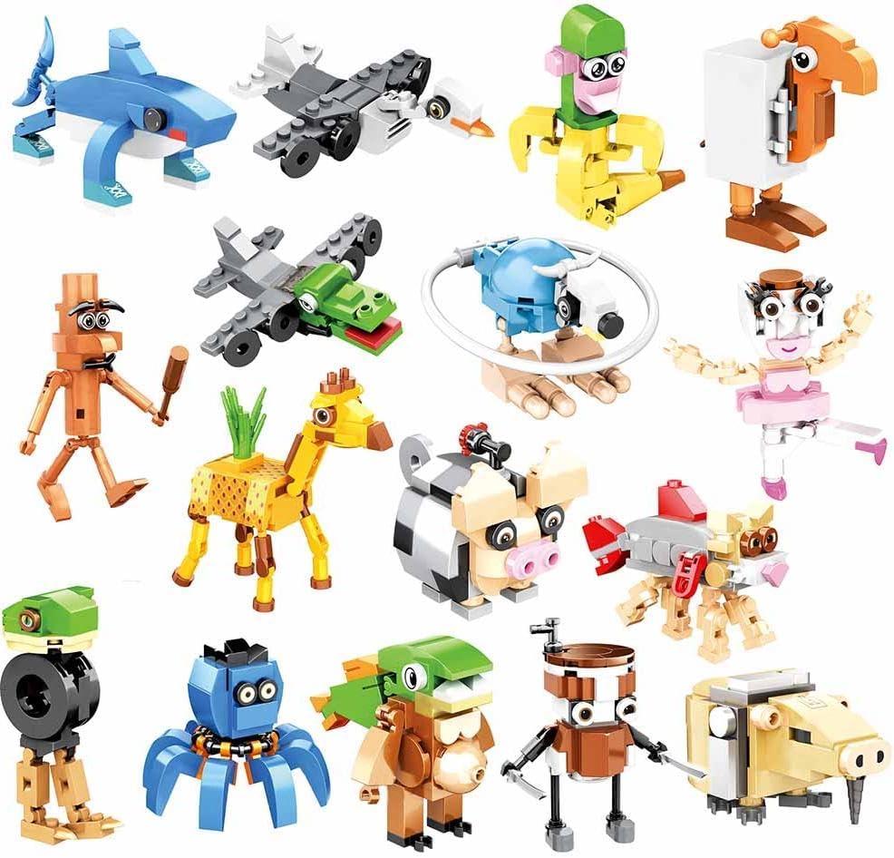 Popest 16-in-1 Pcs Italian Brainrot Toys Building Blocks Set, 520-Piese Tralalero Tralala Brain Rot Action Figure, Tung Tung Tung Sahur Figurines Bricks Gifts for Chrismas Birthday