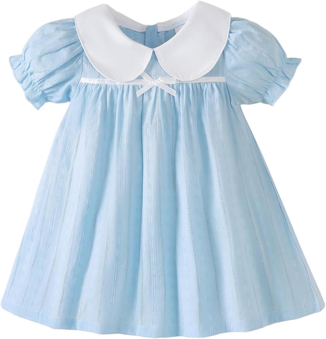 Kucnuzki Baby Girl Clothes Cute Spring Summer Sun Dresses Toddler Casual Puff Sleeve Floral Dress Girls Summer Outfits, Blue 12-18M