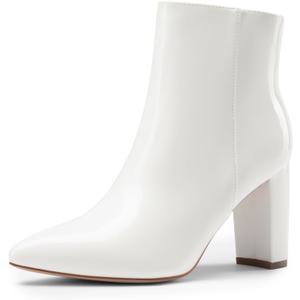 DREAM PAIRS Women's Chunky Heel Ankle Booties Pointed Toe Short Boots (9.5, White-pat)