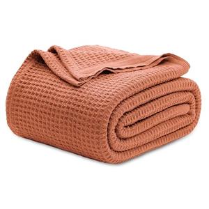 Bedsure 100% Cotton Blanket King Size for Bed - Breathable and Soft, Waffle Weave Blanket for Summer Spring, Red Orange, 104x90 inches