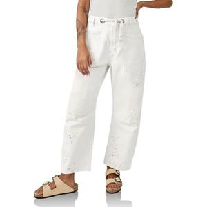 Cicy Bell Womens Baggy Barrel Horseshoe Jeans Wide Leg Drawstring Vintage Denim Pants with Front Pockets S Size.