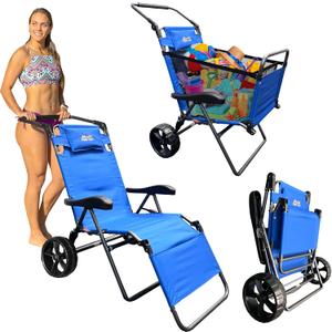 Beach Cart Chair  2 in 1 Turns fromChair to Cart  Large Wheels  Easy to Use  Large Capacity  Blue Color