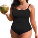 Zando Women Plus Size Bathing Suit Tummy Control Womens Swimsuits Cheeky One Piece Swimsuits Vintage Swimwear Bathing Suit (XL, Black)