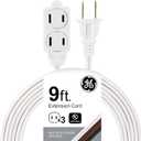 GE 3-Outlet Extension Cord with Multiple Outlets 9 Ft Extension Cord Power Strip 2 Prong 16 Gauge Twist-to-Close Safety Outlet Covers Indoor Extension Cord Outlet Extender UL Listed White 51947