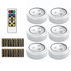 Brilliant Evolution Tap Light Push Lights 6pk w/Batteries + Remote, LED Stick On Lights Under Cabinets Battery Puck Lights with Remote - Under Counter Lighting Wireless Closet Kitchen Night Lights