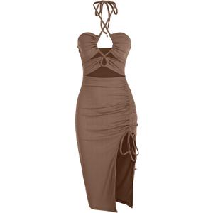 ZAFUL Women's Sleeveless Dress Sexy Midi Halter Dresses Criss Cross Cami Womens Casual Clothes for Party Small