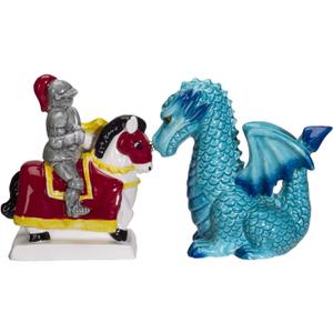 Knight on Horse & Dragon Ceramic Salt and Pepper Shakers Set