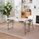 4ft Folding Table with Adjustable Height, 3-Level Foldable Table with HDPE Top & Steel Legs, Portable 4 Foot Folding Table for Picnic, Party, Craft, Indoor Outdoor Use, White