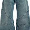 PLNOTME Women's High Waisted Barrel Jeans Casual Loose Boyfriend Wide Leg Denim Pants (Blue,4)