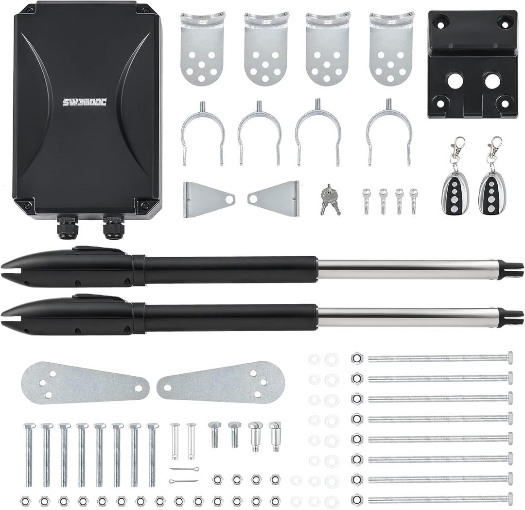 CO-Z Automatic Dual Swing Gate Opener Kit, Electric Gate Opener for Doors up to 660lb*2 18ft, Driveway Home Garden System for Double Swing Gates, Dual Gate Complete Kit with Remote Control